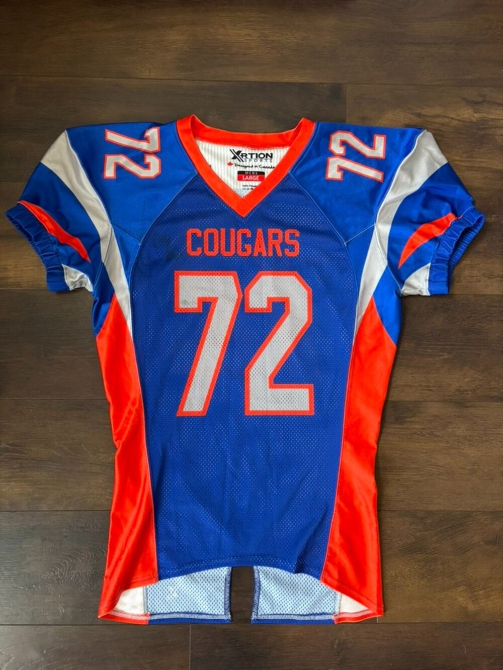 XRT1ON‎ Sports Cougars #72 Football Jersey Men’s Large Blue Orange